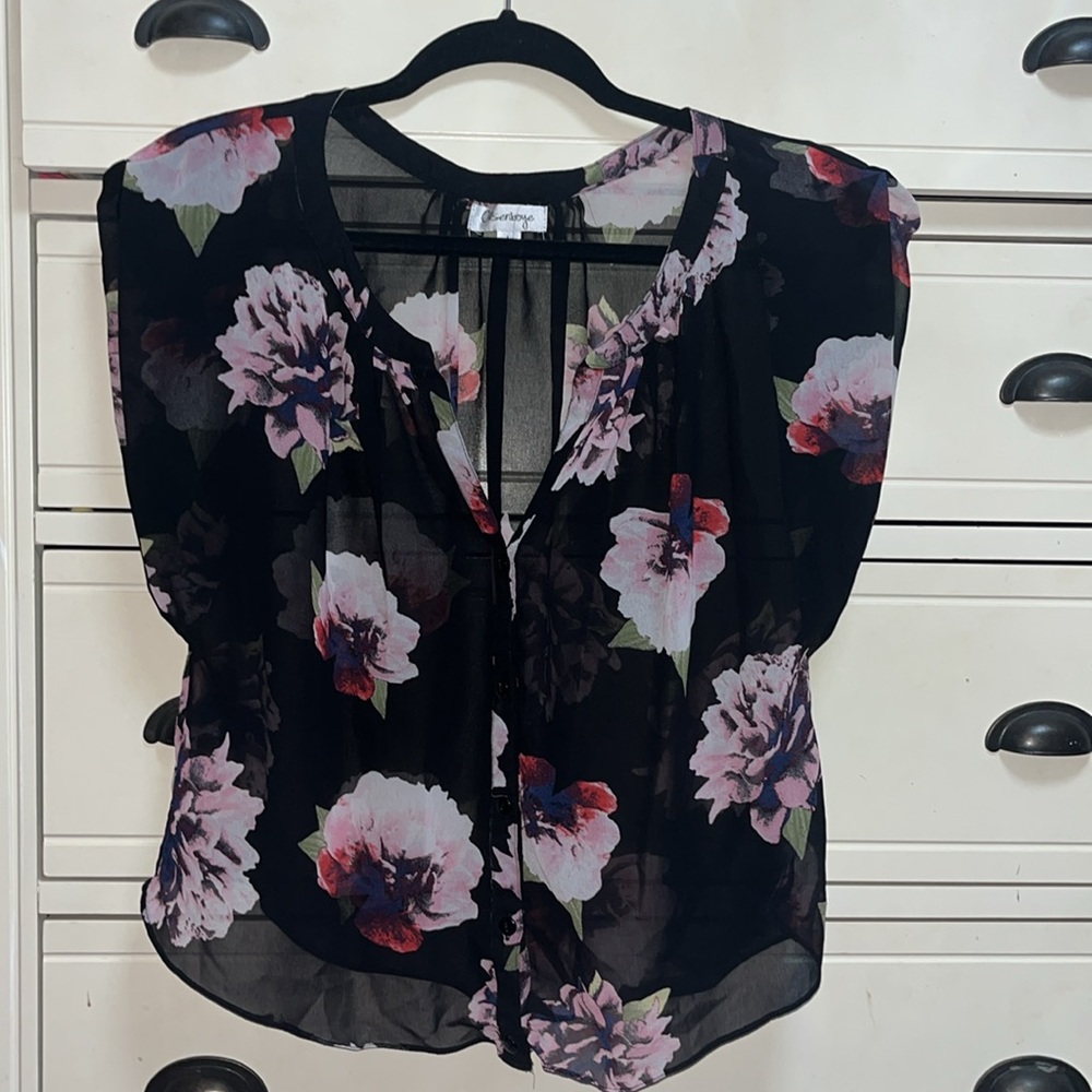 Olsenboye Sheer Floral Button Up Blouse
